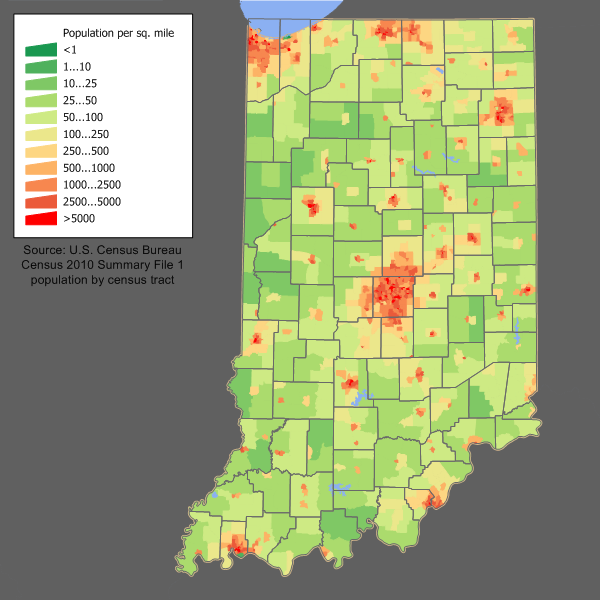 Indiana population density map