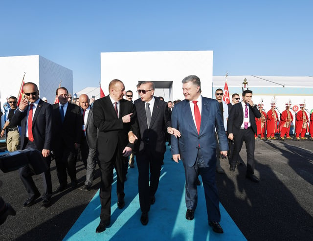Presidents of Turkey, Azerbaijan and Ukraine at the opening ceremony of the Trans-Anatolian gas pipeline, 12 June 2018