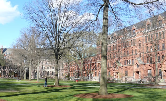 Yale's Old Campus, 2012: Durfee Hall, Battell Chapel, Farnham Hall, and Lawrence Hall