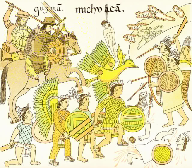 Spanish-Tlaxcalan conquest of Michoacan under Nuño de Guzmán. Lienzo de Tlaxala