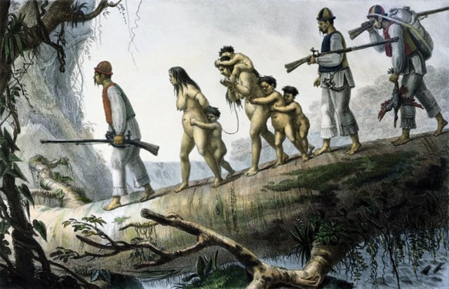 A Guaraní family captured by slave hunters. By Jean Baptiste Debret