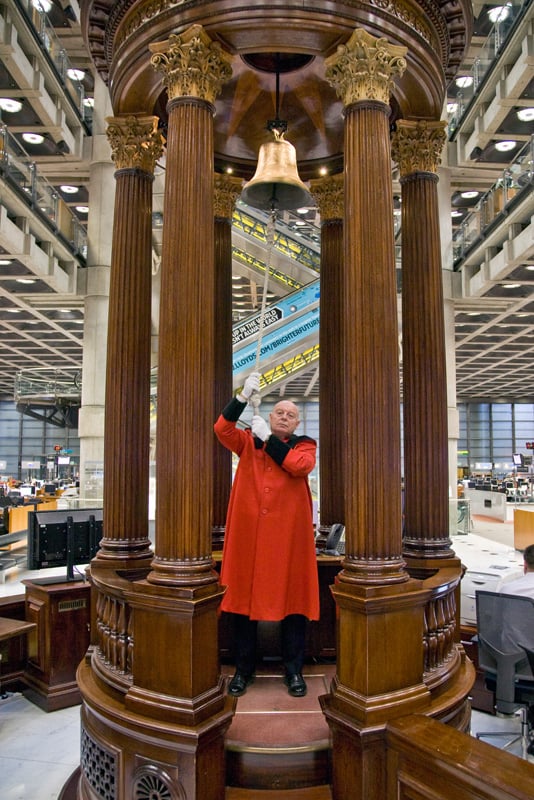 The Lutine bell, housed in the rostrum in the main Underwriting Room