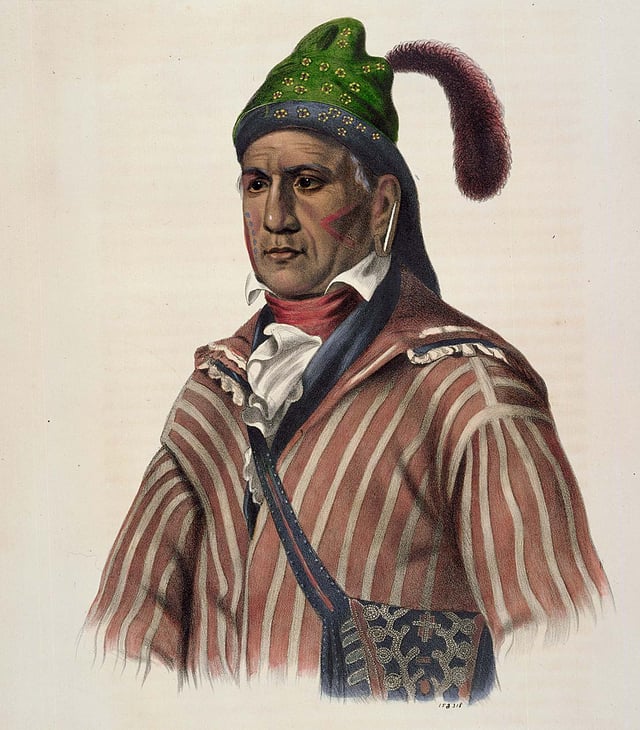 Menawa was one of the principal leaders of the Red Sticks. After the war, he continued to oppose white encroachment on Muscogee lands, visiting Washington, D.C. in 1826 to protest the treaty of Indian Springs. Painted by Charles Bird King, 1837.