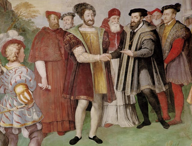 Francis I and Charles V made peace at the Truce of Nice in 1538. Francis actually refused to meet Charles in person, and the treaty was signed in separate rooms.
