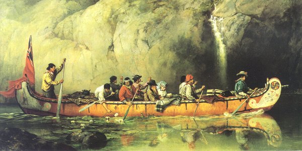 Voyageurs Passing a Waterfall