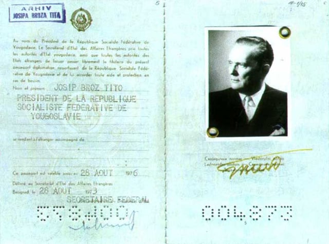 Tito's diplomatic passport, 1973