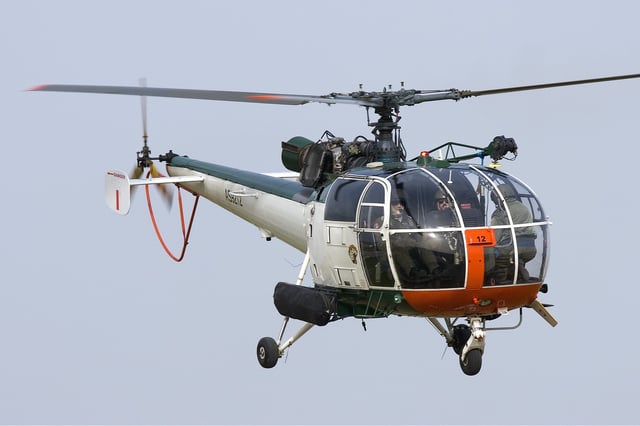 An Alouette III used by the Air Wing of the Armed Forces of Malta during a flying display.