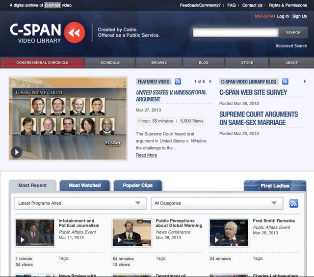 Home page of the C-SPAN Video Library