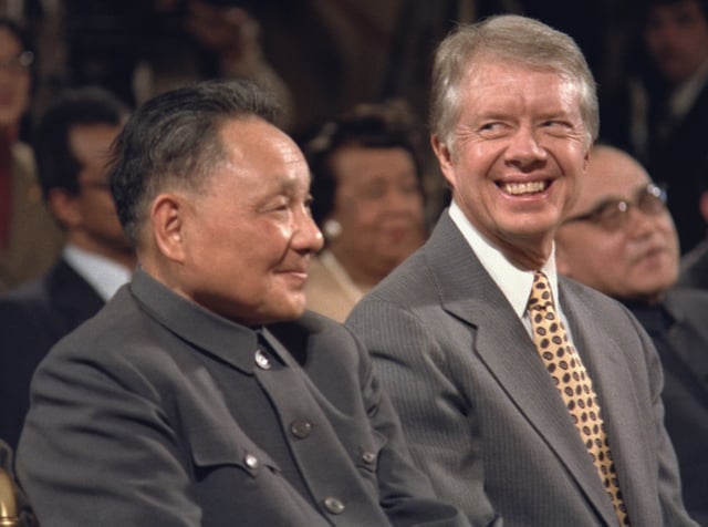 Carter (right) meeting Deng Xiaoping, leader of China from 1978 to 1989