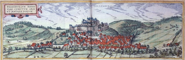 Castle and city of Dillenburg in the duchy Nassau, the birthplace of William the Silent