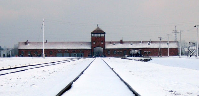 Auschwitz II-Birkenau gate from inside the camp, 2007