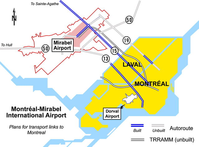 Diagram of planned transport links serving Mirabel Airport
