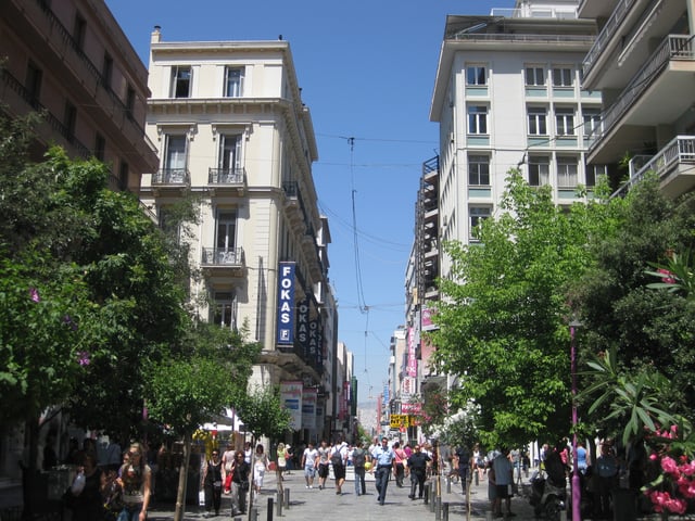 Ermou street, the main commercial street of Athens, near the Syntagma Square.