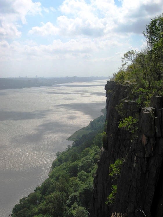 Part of the Palisades Interstate Park, the cliffs of the New Jersey Palisades in Bergen (seen here) and Hudson counties overlook the Hudson River.