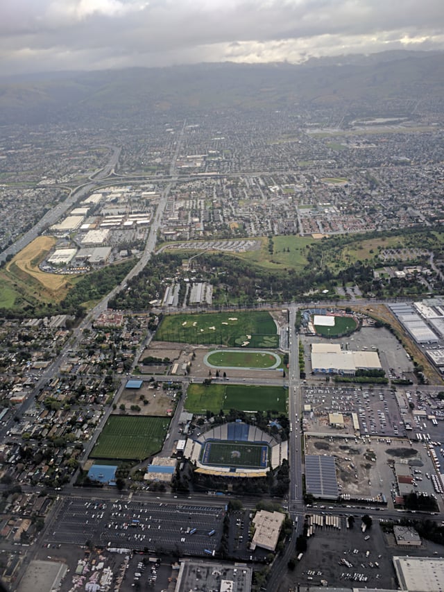 A view of South Campus, stretching from the parking lot west of CEFCU Stadium to the golf course.