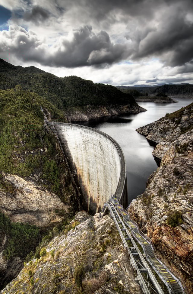 Gordon Dam, Tasmania, is an arch dam.