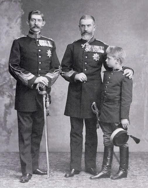 King Carol I of Romania with his nephew Ferdinand I of Romania and great-nephew Carol II of Romania.