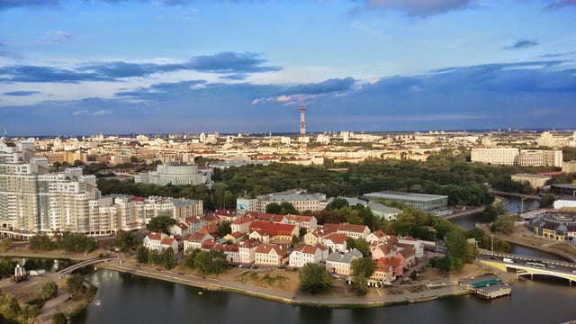 Minsk. A view of the Svislach river and Trajeckaje pradmiescie (Trinity Suburb)