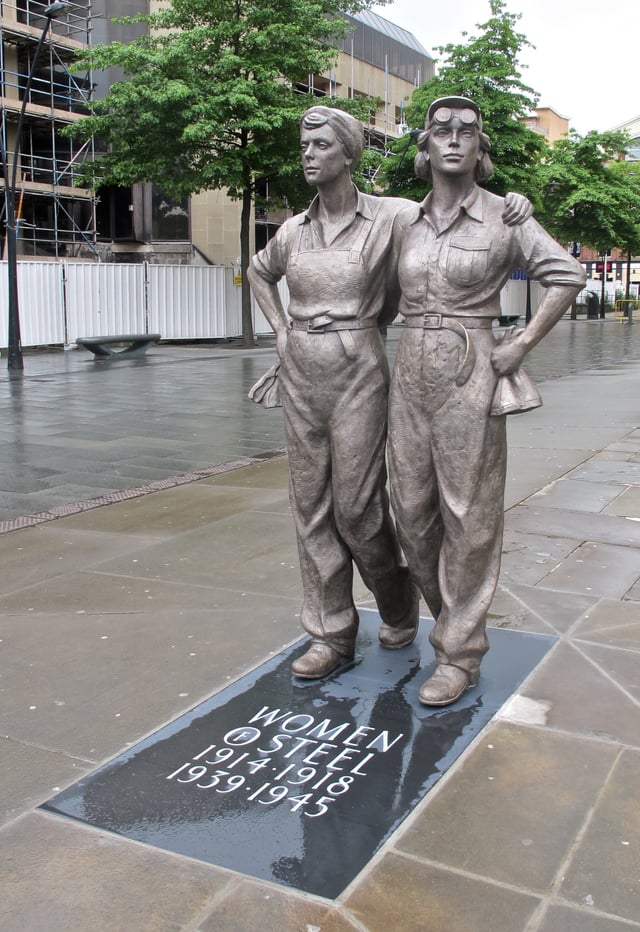 The Women of Steel statue commemorates the women of Sheffield who worked in the city's steel industry during the First and Second World Wars