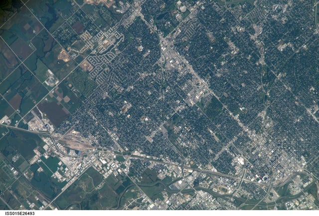 View from the International Space Station (ISS, 2007); photo centered on northeast Lincoln.