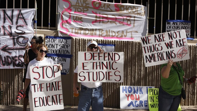 Protesters are seen in June 2011 in support of the Tucson Unified School District's Mexican-American studies program. A new state law HB2281 effectively ended the program saying it was divisive.