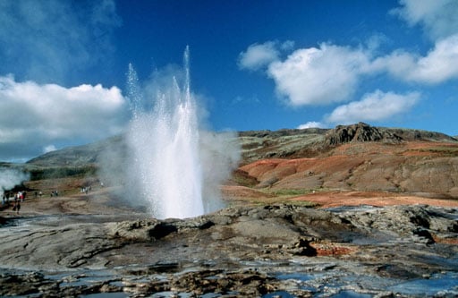 The erupting Geysir in Haukadalur valley, the oldest known geyser in the world
