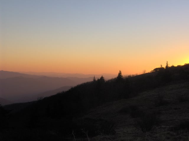 Sunset over the Blue Ridge Mountains, looking southwest from Grassy Ridge.
