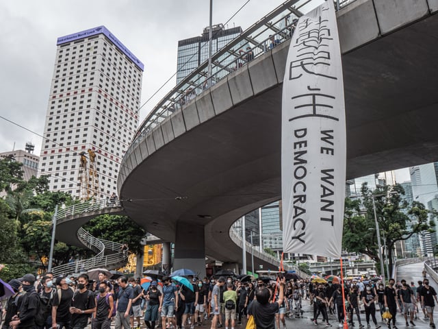 Banner in Hong Kong asking for democracy