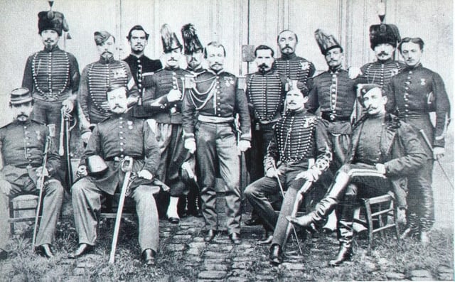 The first French military mission to Japan in 1867. Jules Brunet in front, second from right.