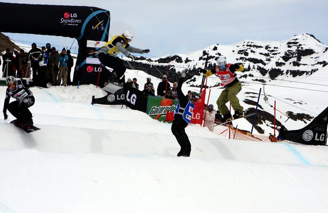 A snowboarder in San Martín de los Andes.