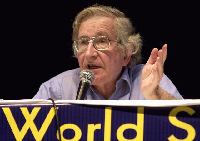 Chomsky at the 2003 World Social Forum, a convention for counter-hegemonic globalization, in Porto Alegre