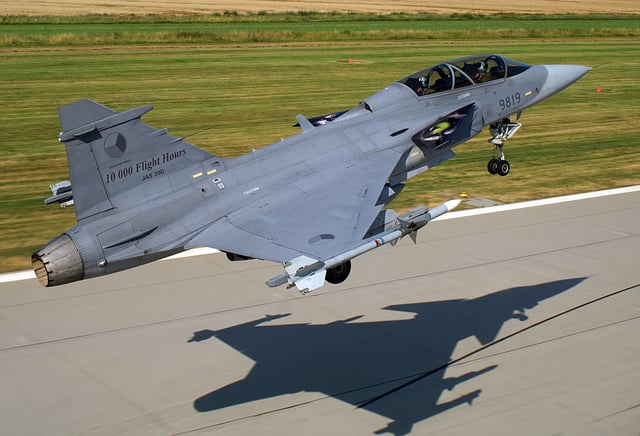 Saab JAS-39 Gripen of the Czech Air Force taking off from AFB Čáslav.