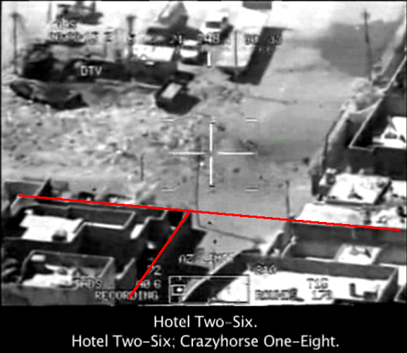 Gun camera footage of the airstrike of 12 July 2007 in Baghdad, showing the slaying of Namir Noor-Eldeen and a dozen other civilians by a US helicopter.