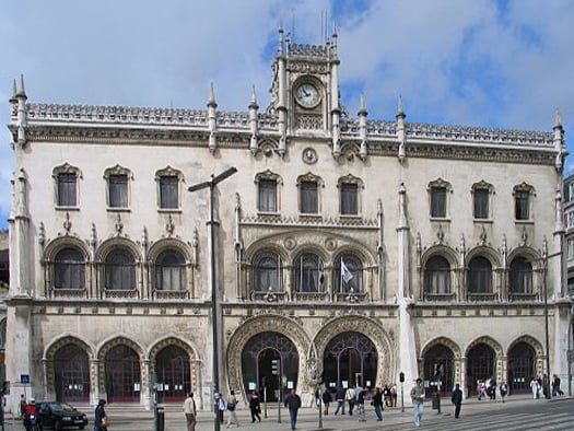 The Neo-Manueline (Portuguese Late Gothic) Rossio Station in Lisbon.