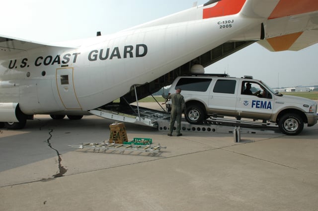 NRC FEMA First Team truck loaded into Coast Guard plane for flight to Puerto Rico