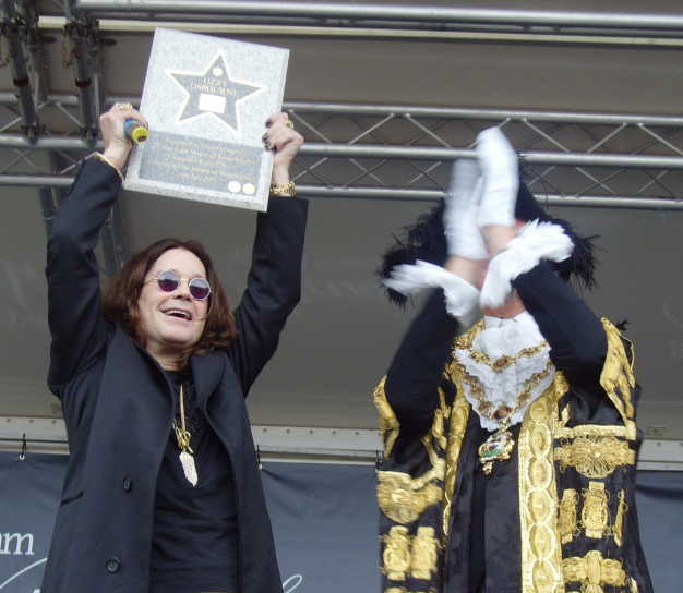 Osbourne in 2007 with the Mayor of Birmingham in Birmingham, England