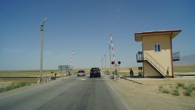 Rail crossing in northern Afghanistan on the line towards Uzbekistan