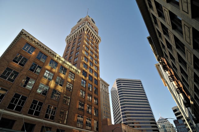 The iconic Tribune Tower, from 13th St. and Franklin St. in Downtown
