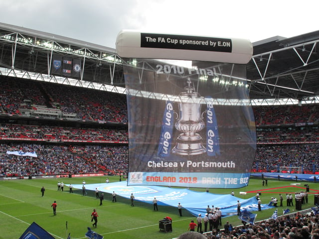 Pre-match ceremony of 2010 FA Cup Final showing sponsorship by E.ON