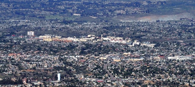 Aerial view of the campus, roughly from the south