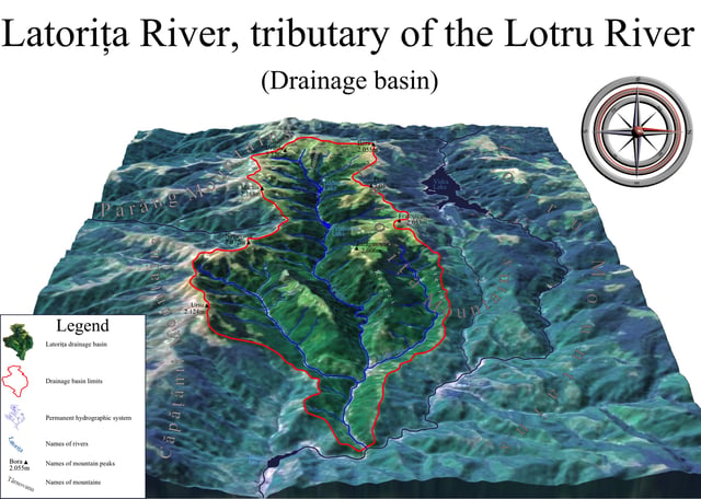 Digital terrain map of the Latorița River's drainage basin in Romania
