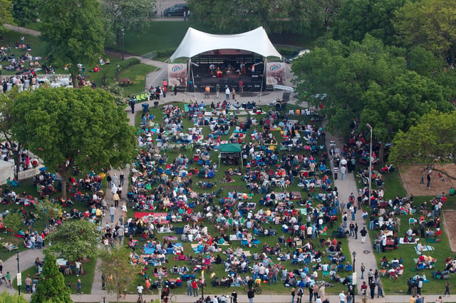 Aerial view of "Jazz in the Park", Cathedral Square Park