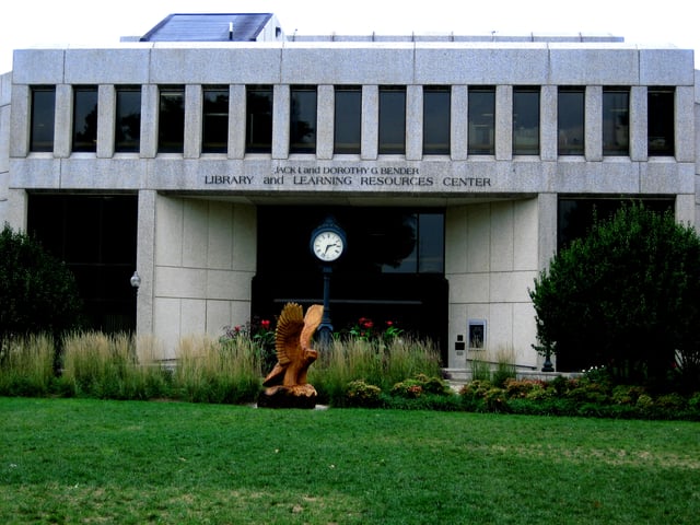 The Jack I. and Dorothy G. Bender Library and Learning Resources Center sits at the top of the Eric Friedheim Quadrangle.
