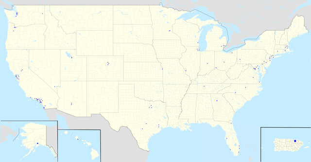 Map of Nordstrom locations in the United States