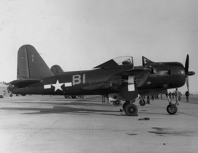 A Ryan FR-1 Fireball of VF-66 at NAS North Island, 1945. This aircraft featured a piston engine for range and a jet engine in the tail for speed.
