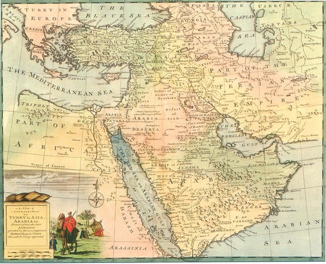 Part of the Safavid Persian Empire (on right), the Ottoman Empire, and West Asia in general, Emanuel Bowen, 1744–52