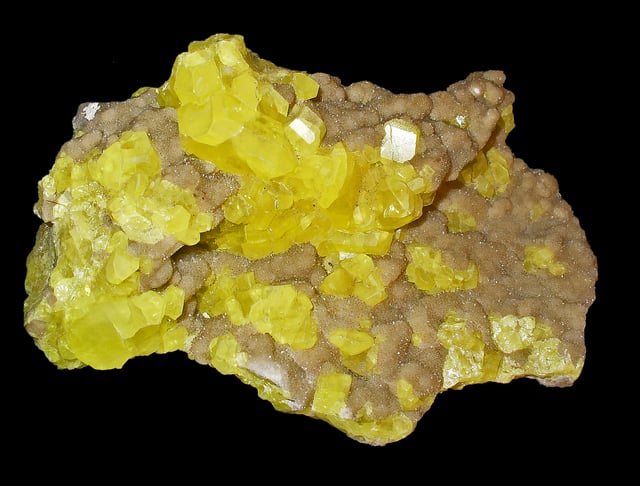 Native sulfur crystals.