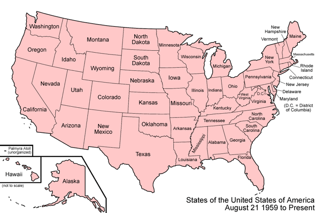An enlargeable map of the United States as it has been since 1959
