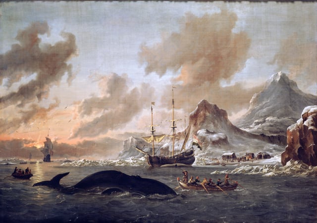Dutch whalers near Spitsbergen, their most successful port. Abraham Storck, 1690