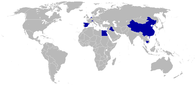 Countries boycotting the 1956 Games are shaded blue